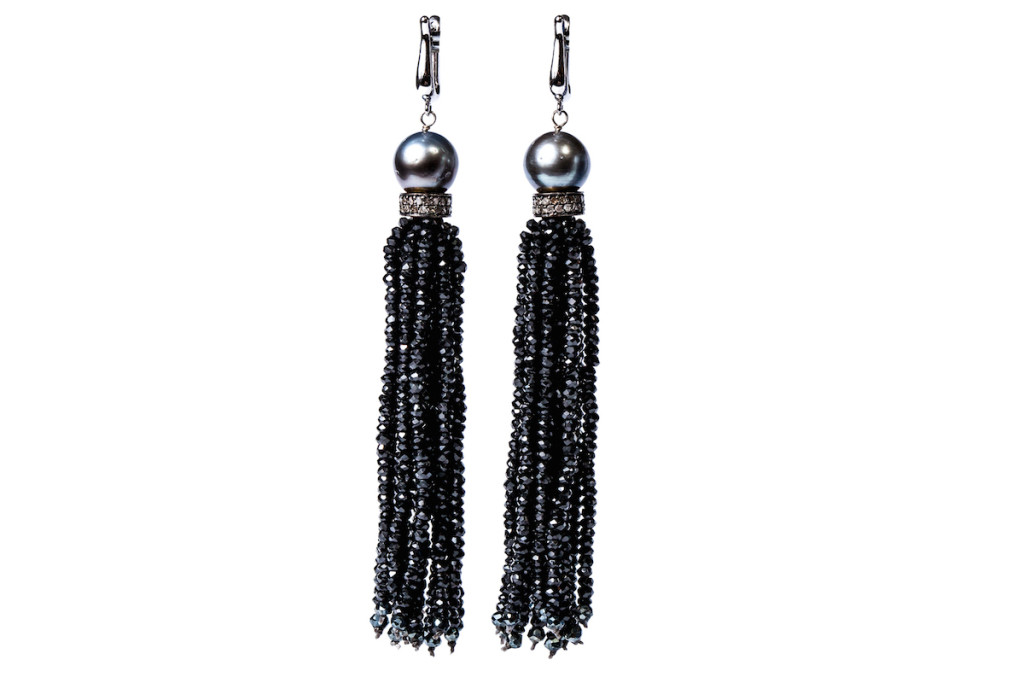 Istanbul NightsTahiti Pearl Black Spinel Tassel Earrings by Gemme Couture jewelry