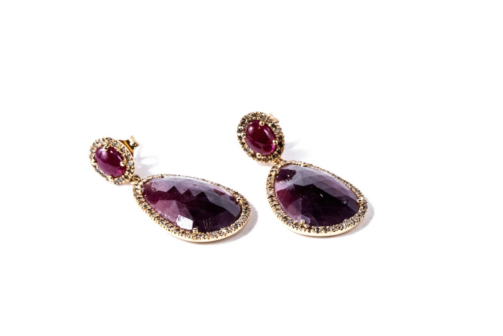 Red Velvet Ruby and Sapphire Diamond Earrings