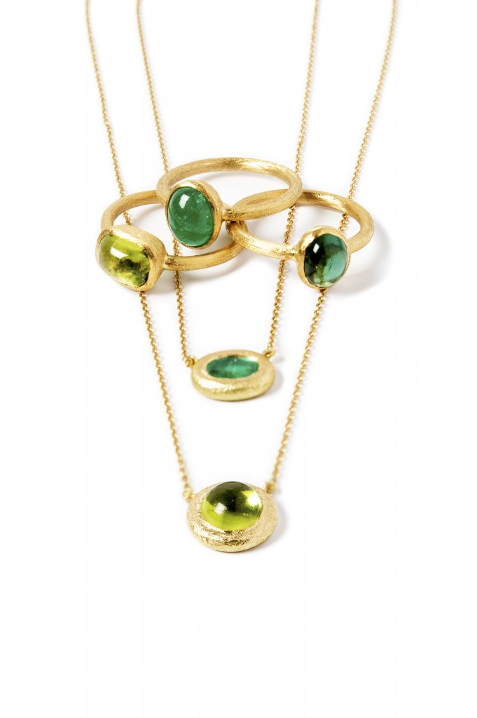 Emerald, Peridot and Turquoise Necklaces and Rings