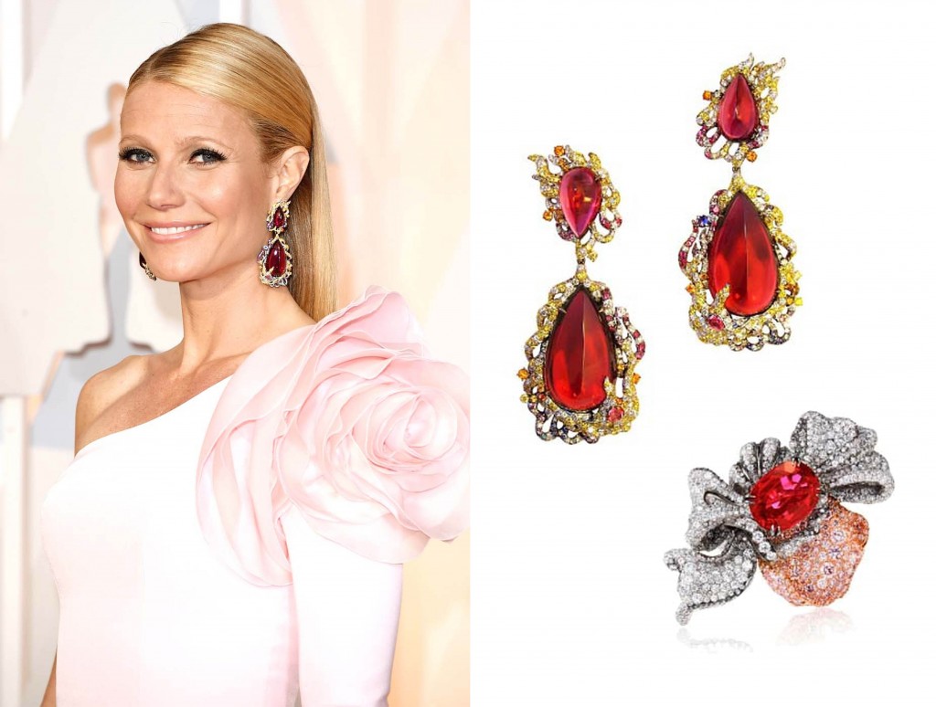 Gwyneth Paltrow Rubellite Tourmaline Earrings and Ring