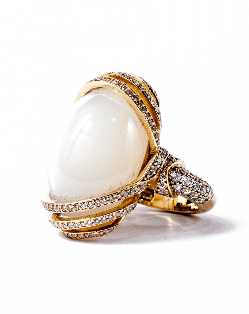 White moonstone, gold and diamonds ring from Gemme Couture