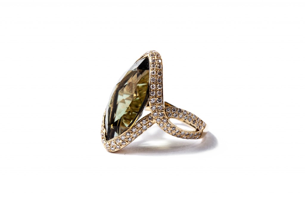 lush Leaf Green Amethyst Marquise Diamond Ring