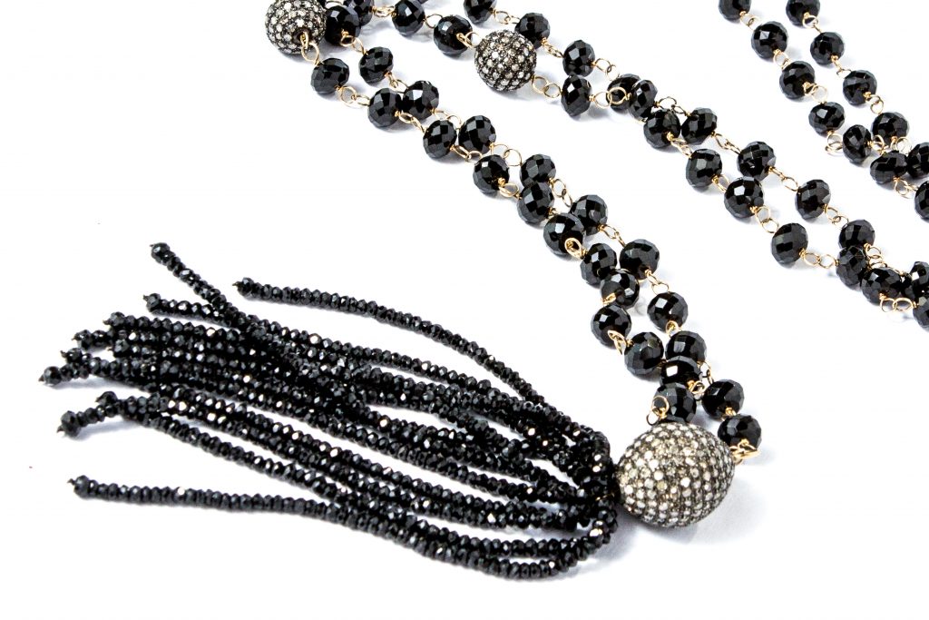 Istanbul NightsBlack Spinel Tassel and Diamond Ball Necklace jewelry