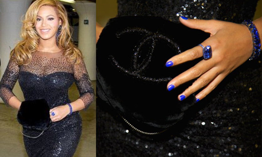 Beyoncé wearing a blue tanzanite cocktail ring