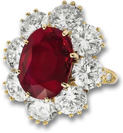 Elizabeth Taylor’s ruby jewelry: ruby and diamond ring