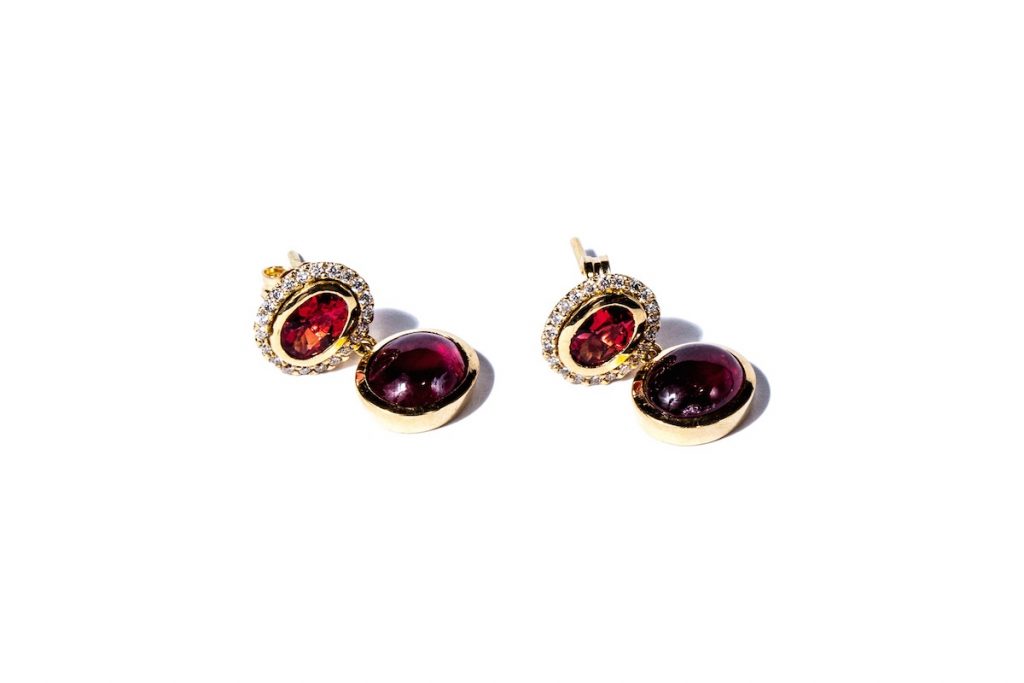 Gemme Couture ruby jewelry Ruby Cabochon and Red Spinel Diamond Earrings