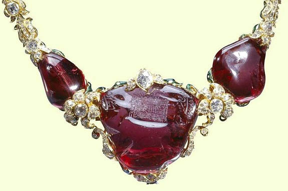 The 361-carat Timur Ruby, which was presented by the East India Company to Queen Victoria as a gift in 1851, and is engraved with the names of some of the Mughal emperors who previously owned it, was later identified as a spinel.