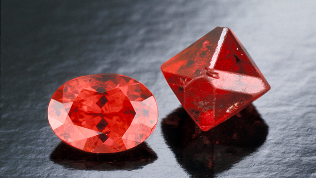 The vivid red color in these spinel specimens from Myanmar equals the most exceptional red color in any gem.