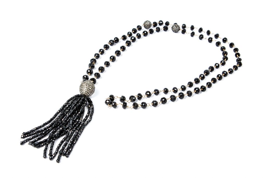 Istanbul NightsBlack Spinel Tassel and Diamond Ball Necklace from the Gemmes and the City Collection.